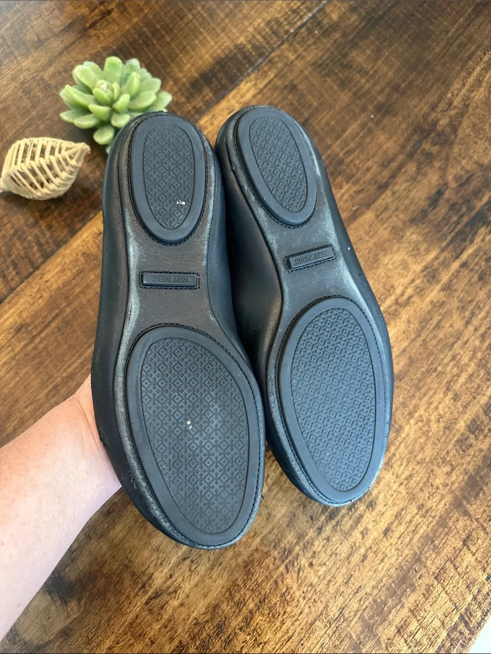 Tory Burch | Minnie Travel Ballet Flats Black Leather Tonal Logo, Size 7.5